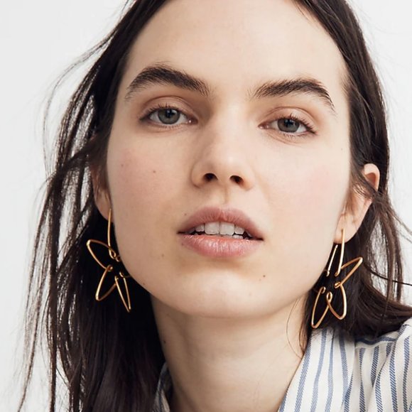 NWOT Madewell Gold Wire Flower Floral Loop Statement Dangly Earrings - Picture 3 of 3